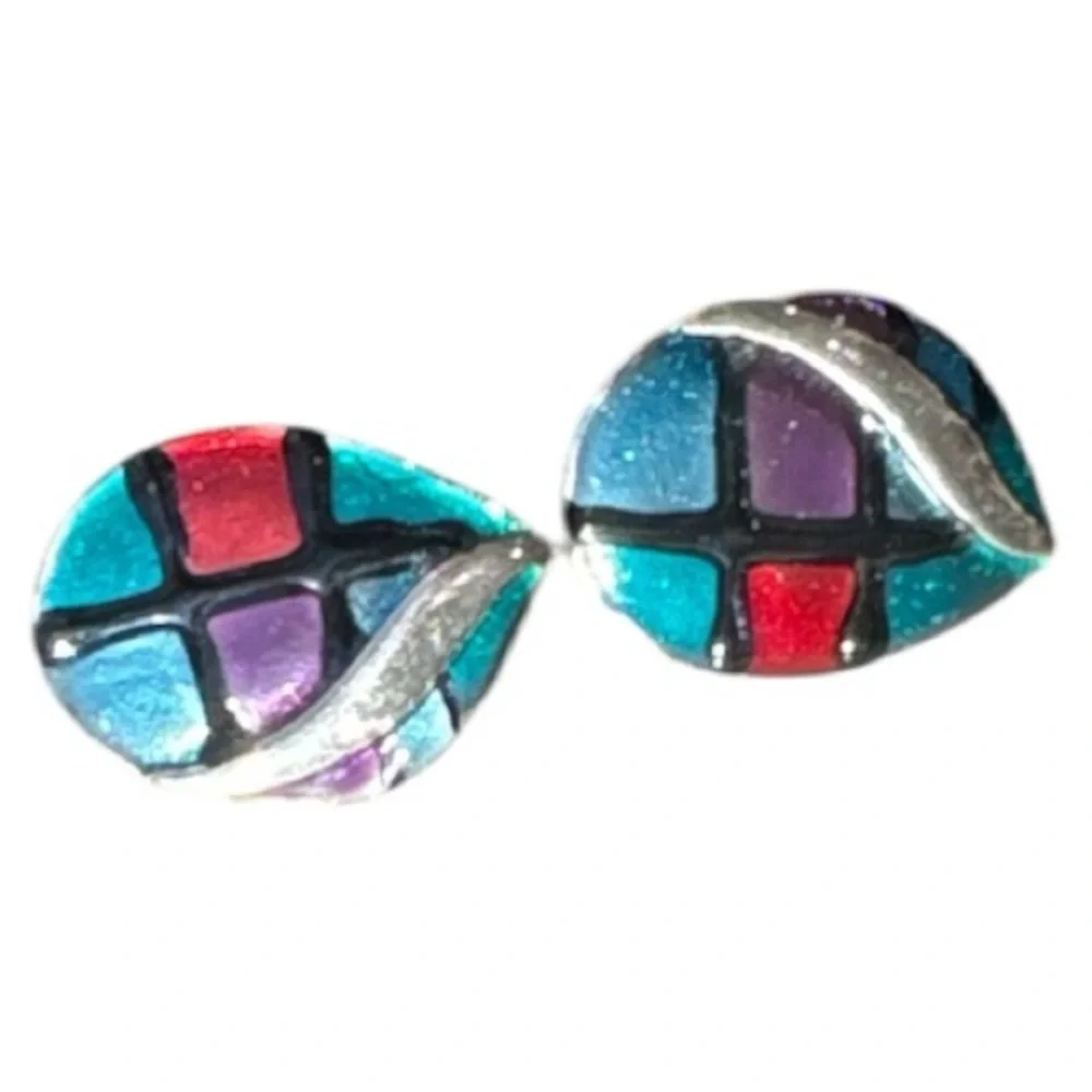 Lot of 3 Vintage 80s Enamel Metal Pierced Earrings Includes 1 Pair by Dani